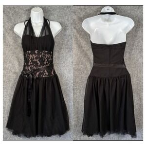 Vtg 90s Y2k Taboo Dress Sz Small Black Whimsigoth Fairy Lace Tulle Halter Prom